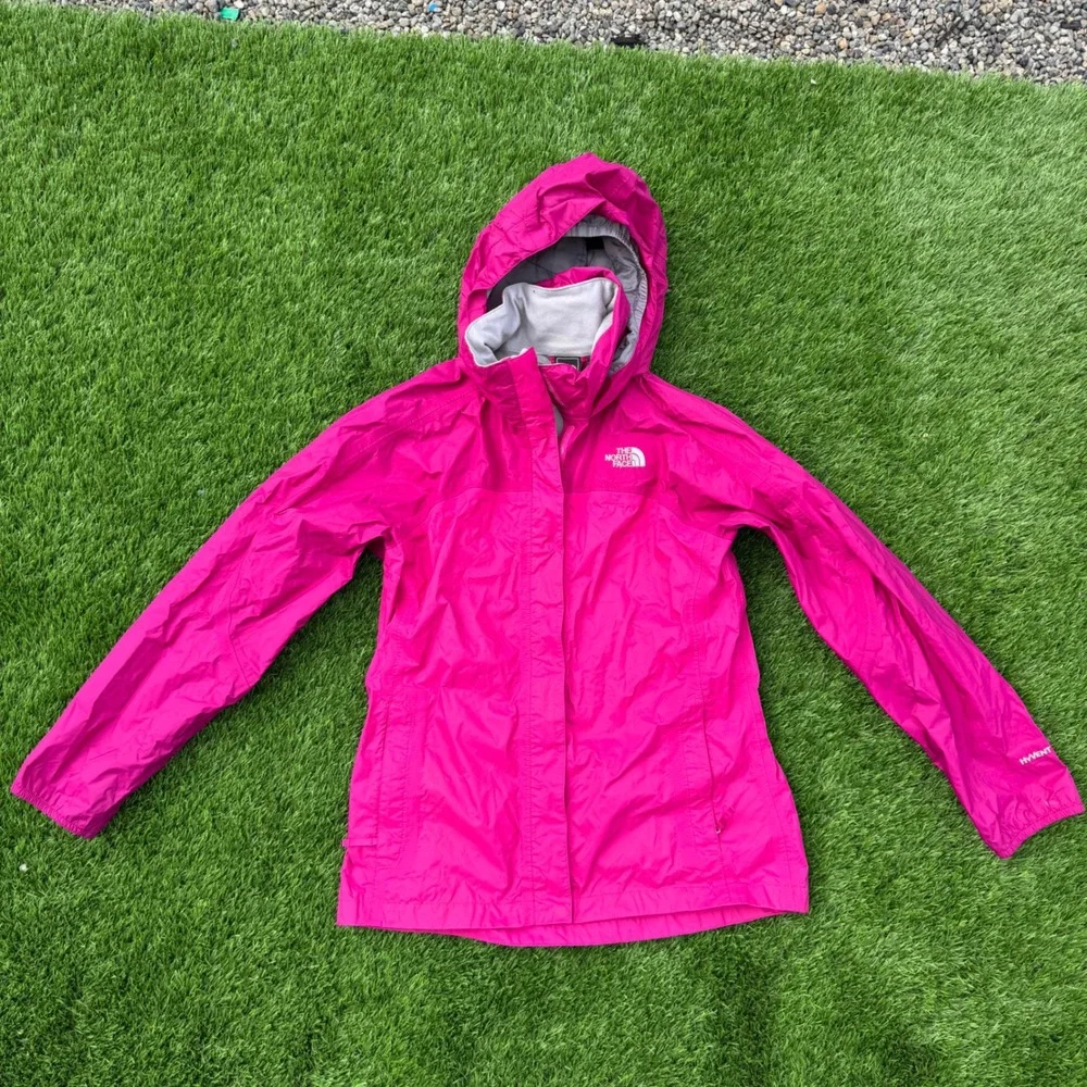 The North Face HyVent Rain Jacket Girls Pink Waterproof Hooded Shell Coat